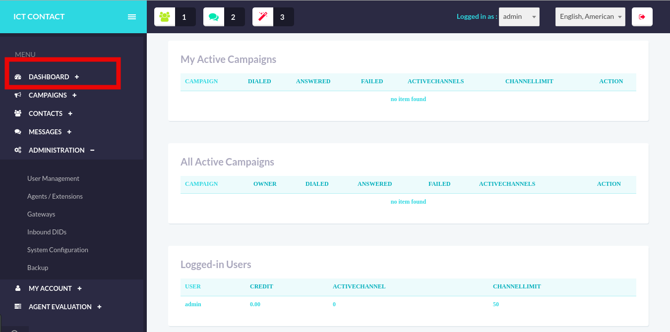 ICTContact-Dashboard-active-campaign, ICTContact-Call-centre